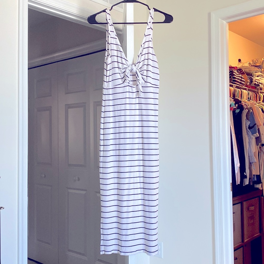 Express White and Black Striped Midi Dress